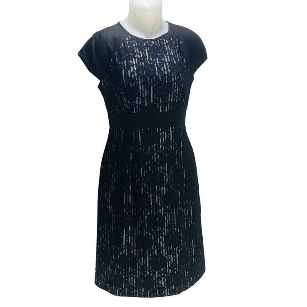 GABBY STYLE Dress Women's Size 8 Lace over Stripes Business Occasion Midi Sheath